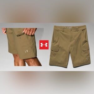 Under Armour FISH HUNTER HYDRO ARMOUR HEAT GEAR LOOSE FIT CARGO SHORTS KHAKI